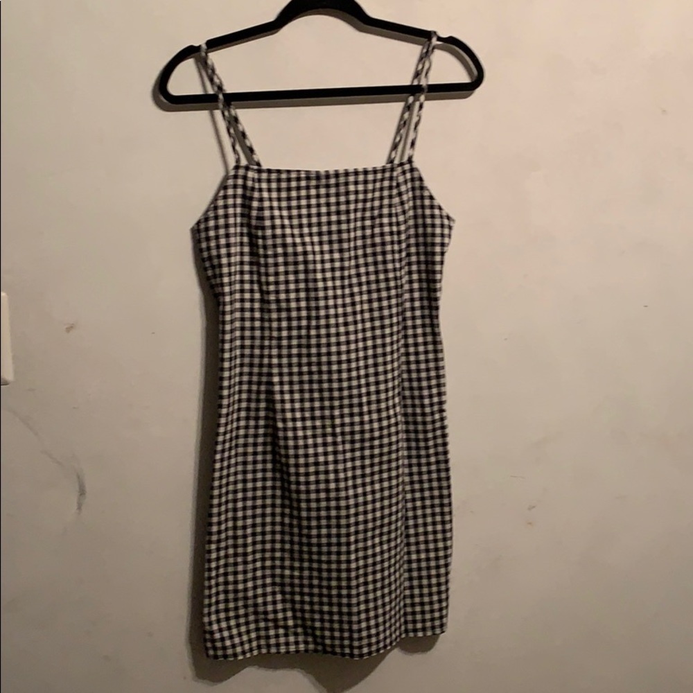 Zaful Linen Gingham Dress in Black and White